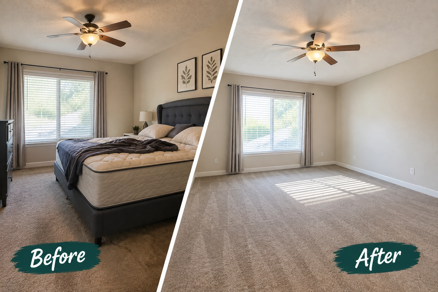 Coffey Park master bedroom before and after