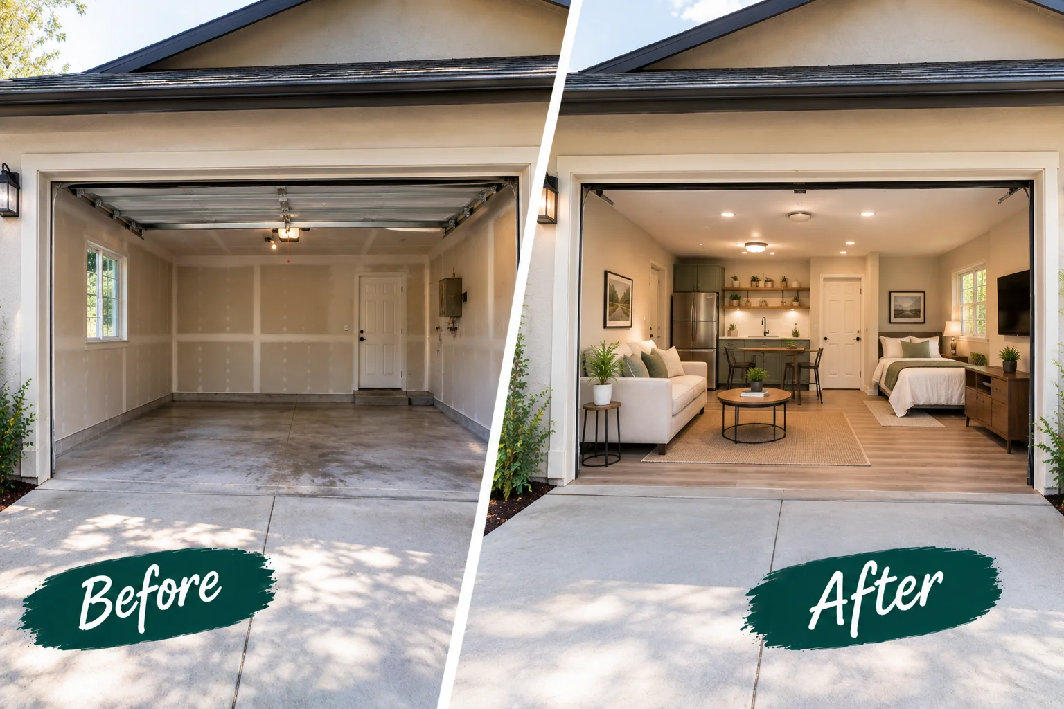 Rincon Valley garage ADU conversion before and after